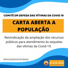 Carta aberta à população - reivindicação da ampliação dos recursos públicos para atendimento às vítimas da Covid-19