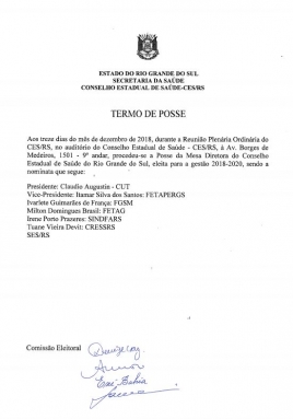 Termo de posse assinado pela Comissão Eleitoral
