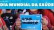 Na foto, a conselheira estadual de saúde, Tuane Devit, está segurando um cartaz com a frase